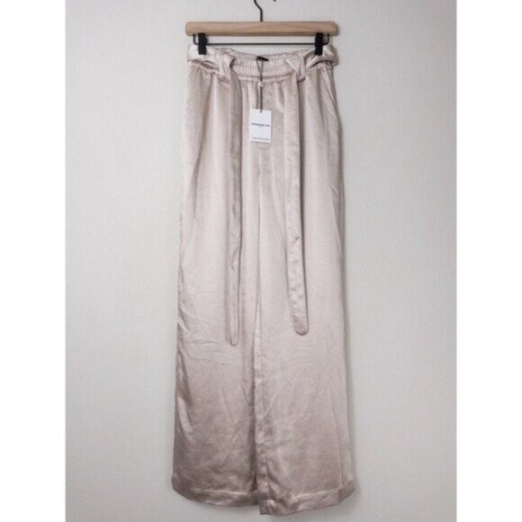 NWT Generation Love Maria Belted Satin Pant XS Champagne Wide Leg High Waisted - Picture 2 of 8